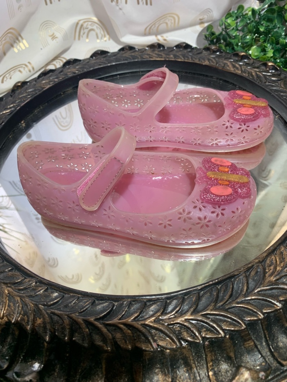 Old Navy Pink Jelly Mary Jane Sandals with Bow Accents